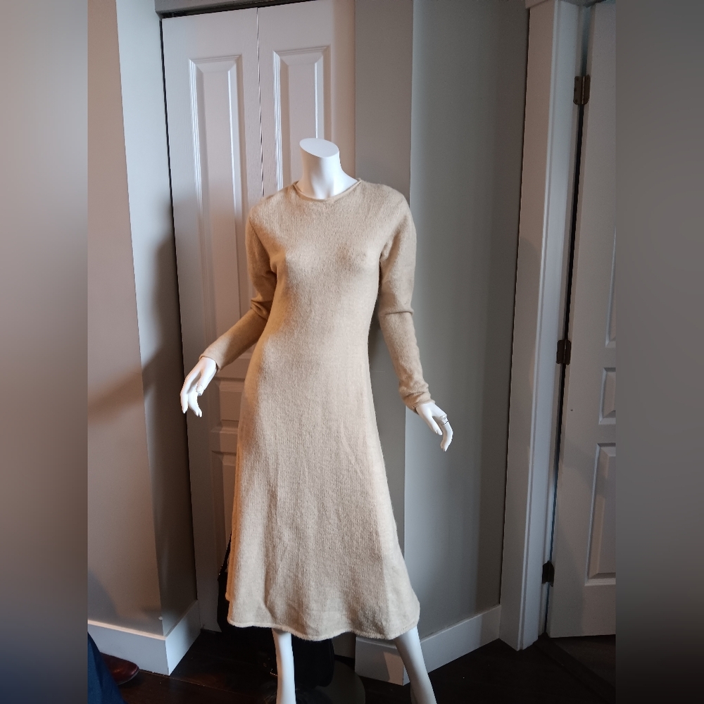 Cozy Tan Long Sleeve Sweater Dress